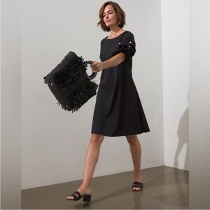 New Chico’s Black Dress Pearl Embellished Sleeves Size Large